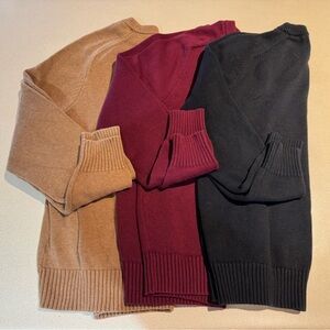 J. Crew Men's heritage cotton sweater bundle- Black, Burgundy, tan size medium